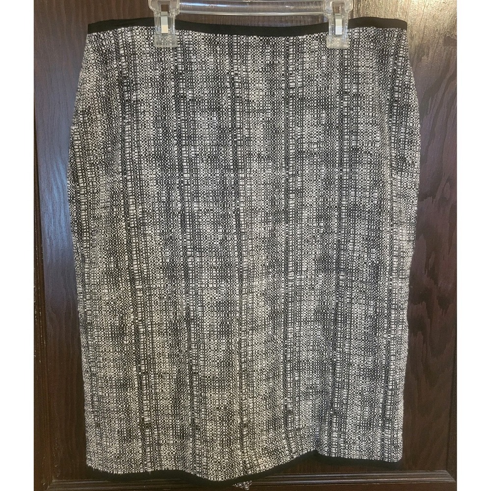 Talbots Tweed Geometric Lined Pencil Skirt Black White Long Zip Size 10 Business